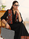 Gerua Black Solid Cotton Blend A-Line Puff Sleeves One Piece Dress With Jacket