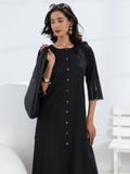 Gerua Black Solid Cotton Blend A-Line One Piece Dress