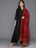 Gerua Black Solid Cotton Blend Straight Kurta With Palazzos & Dupatta