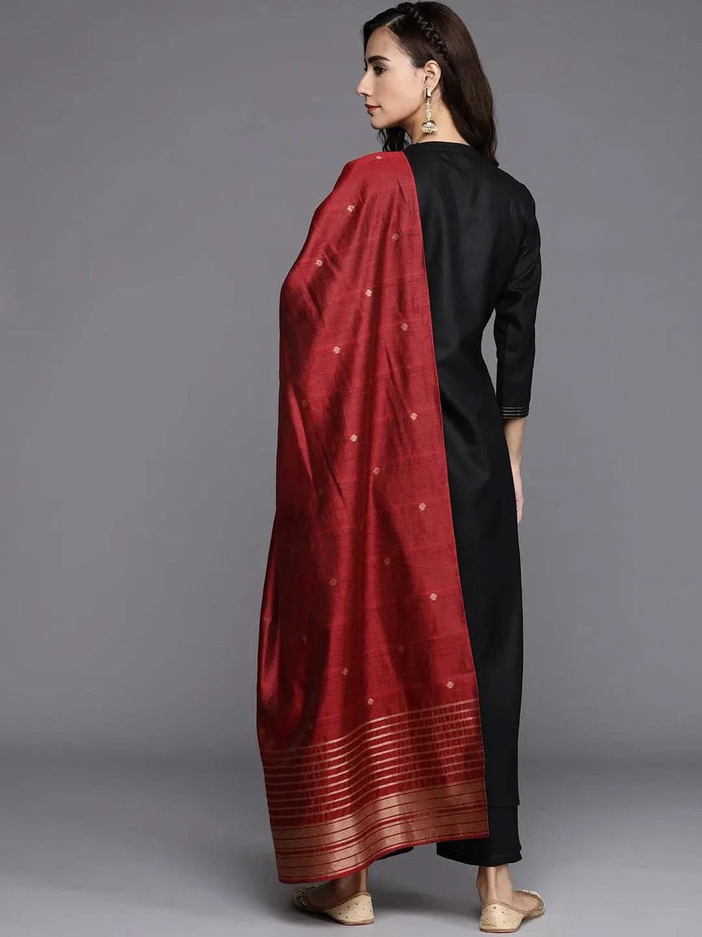 Gerua Black Solid Cotton Blend Straight Kurta With Palazzos & Dupatta
