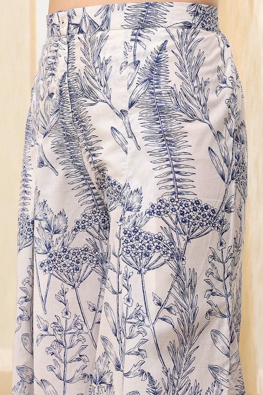 Off-White and Blue Cotton Asymmetric Co-ord Set CO87