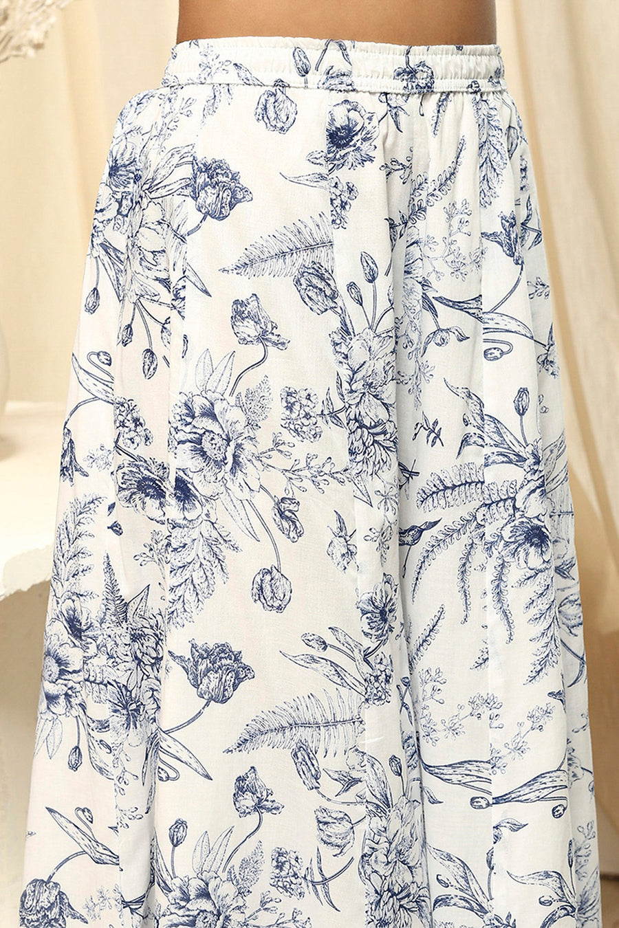 Off-White and Blue Cotton Flared Kurta Set CO87