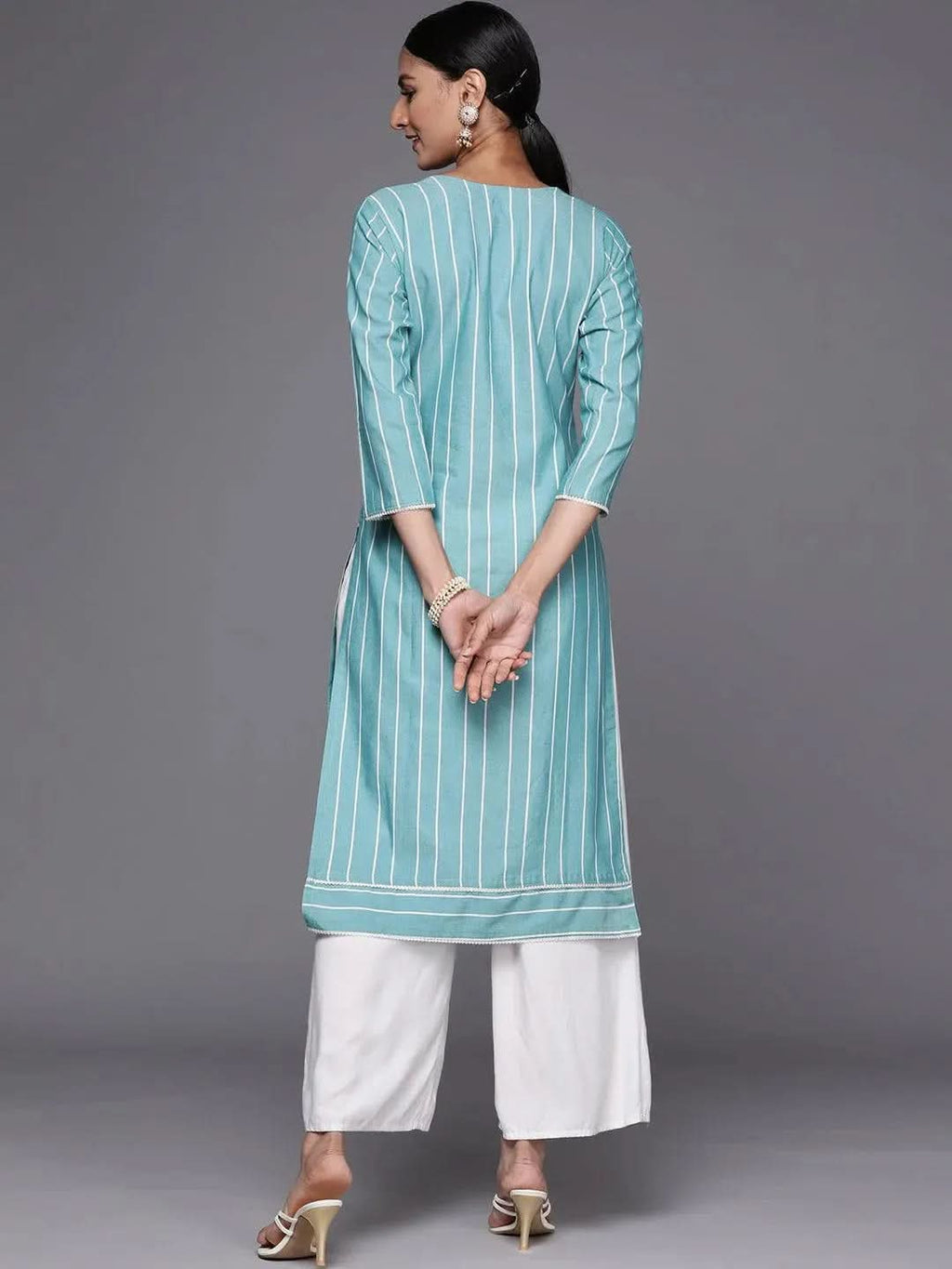 Libas Blue Embroidered Cotton Straight Kurta