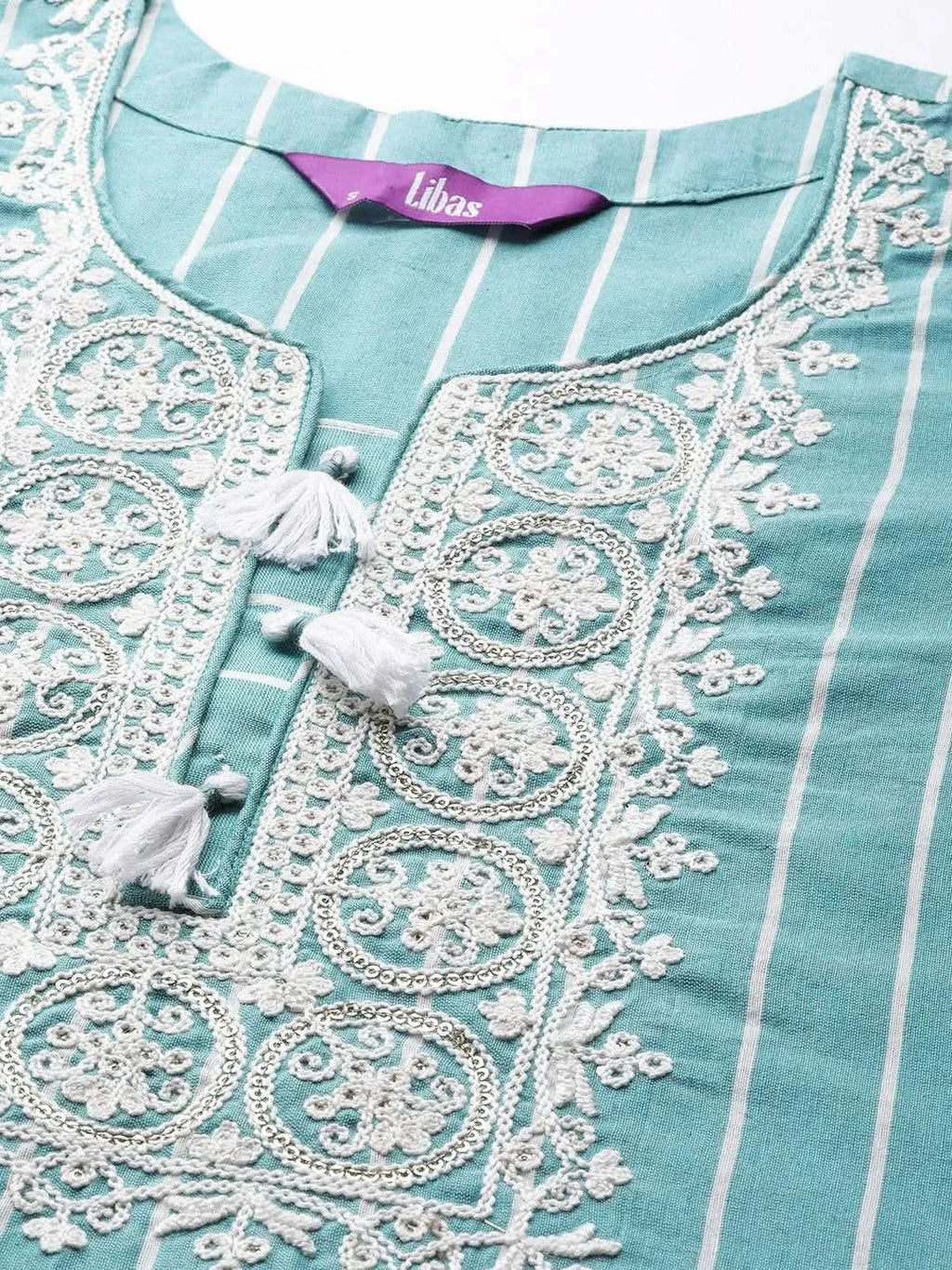 Libas Blue Embroidered Cotton Straight Kurta