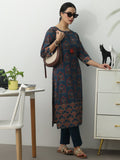 Gerua Blue Ethnic Motifs Printed Cotton Blend Straight Kurta Set