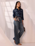 Libas Navy Blue Ethnic Printed Cotton Shirt K60