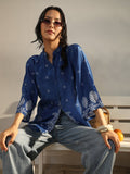 Libas Blue Ethnic Printed Crepe Shirt K60