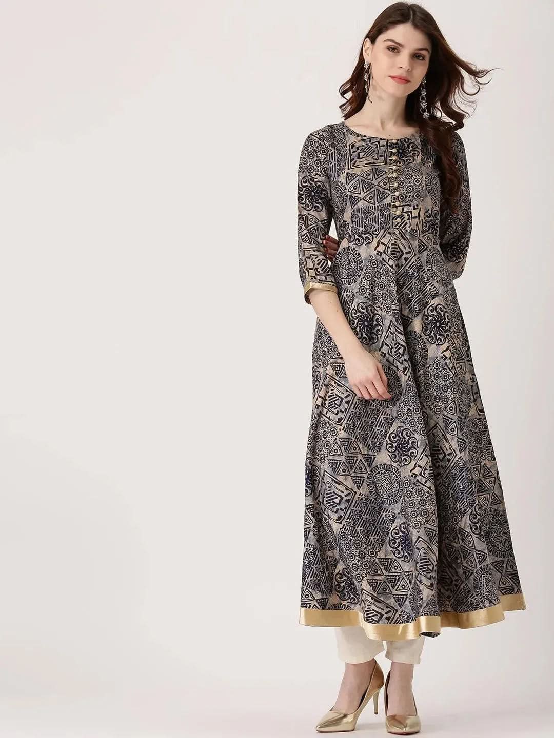 Gerua Blue Printed Chanderi Silk Kurta