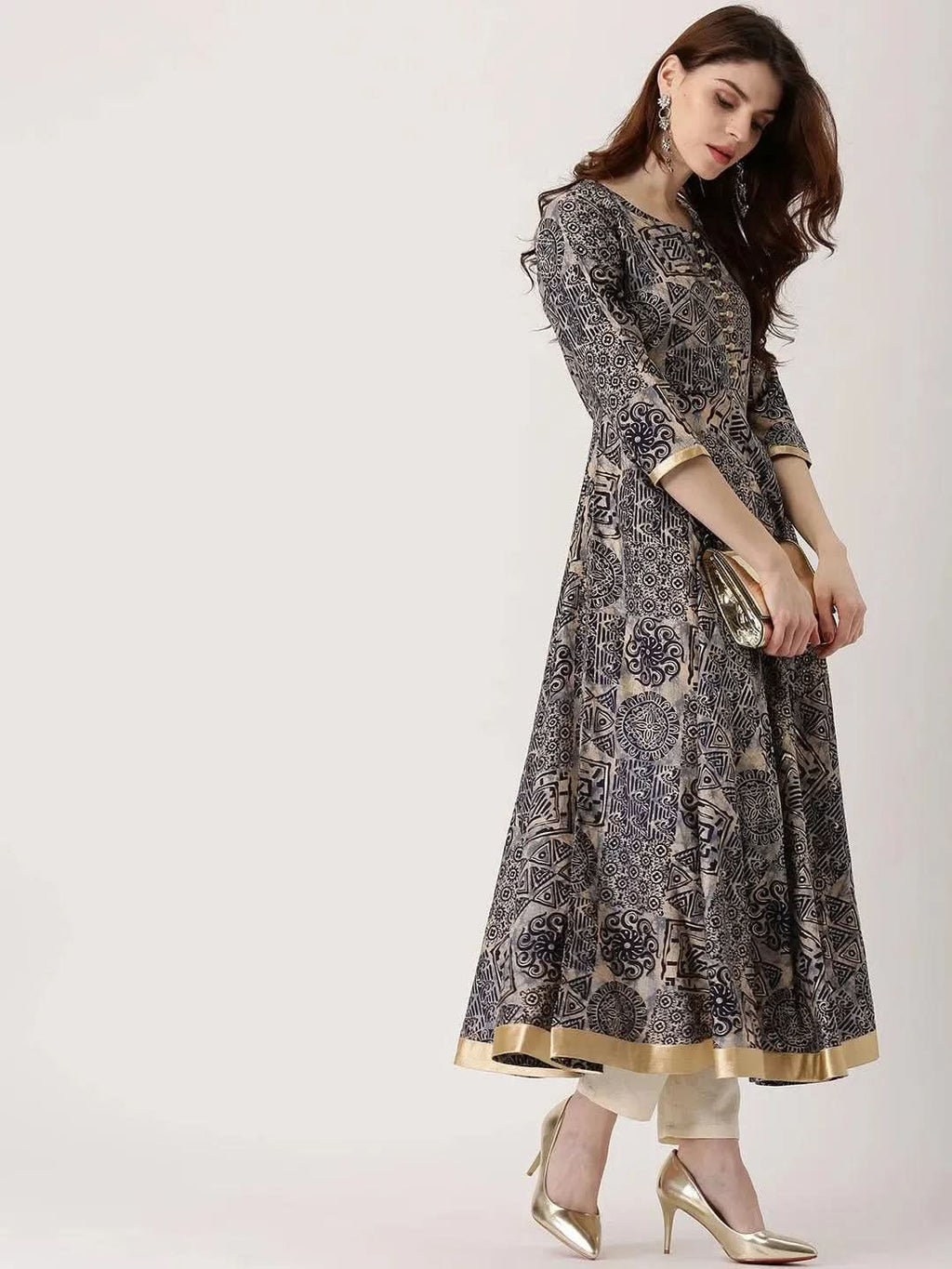 Gerua Blue Printed Chanderi Silk Kurta
