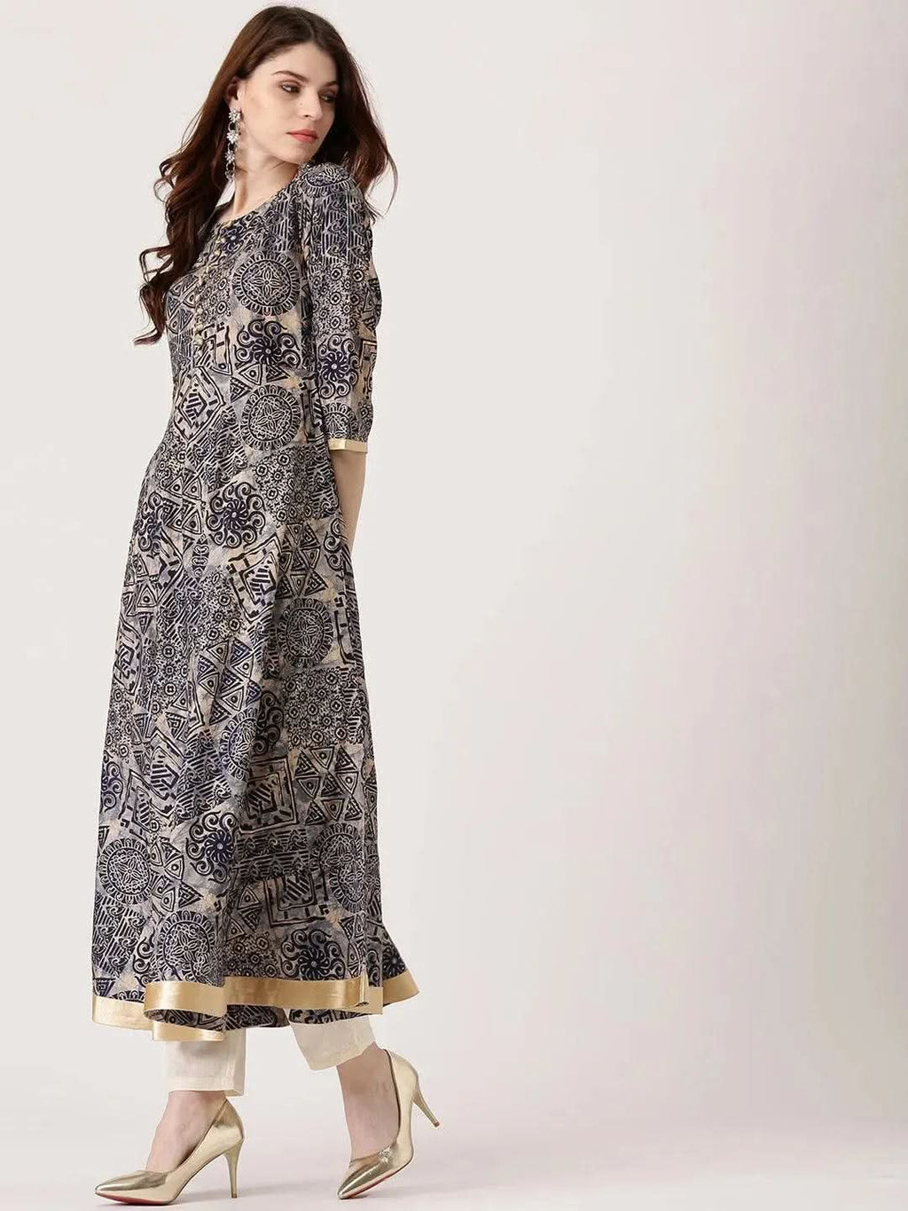 Gerua Blue Printed Chanderi Silk Kurta
