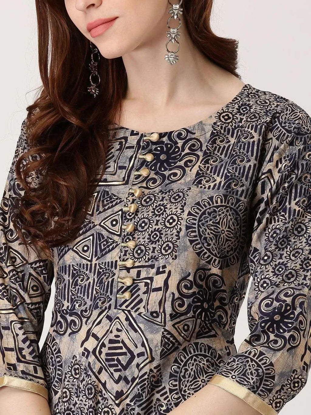 Gerua Blue Printed Chanderi Silk Kurta
