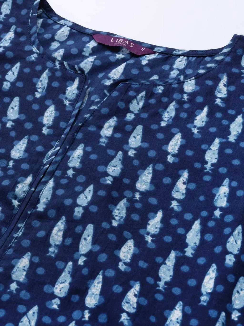Libas Blue Printed Cotton Straight Kurta With Palazzos & Dupatta