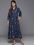 Gerua Blue Printed Silk Fit and Flare Dress