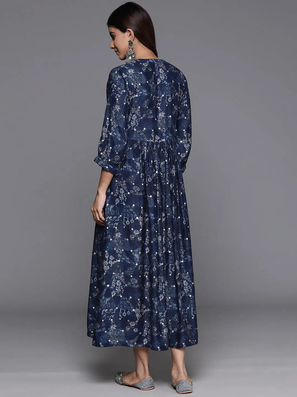 Gerua Blue Printed Silk Fit and Flare Dress