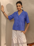Libas Blue Self Design Cotton Straight Shirt K60