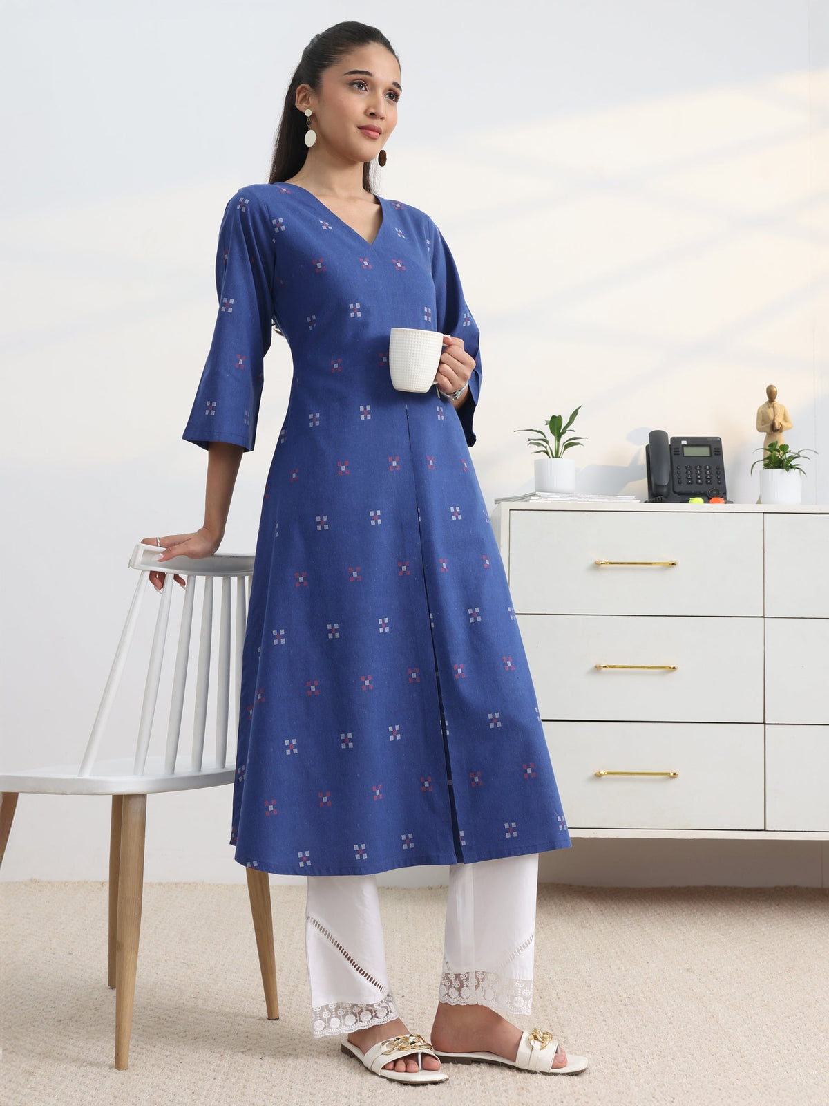 Gerua Blue Woven Design Cotton Blend A-Line Kurta Set