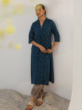 Libas Blue Woven Design Rayon Straight Kurta