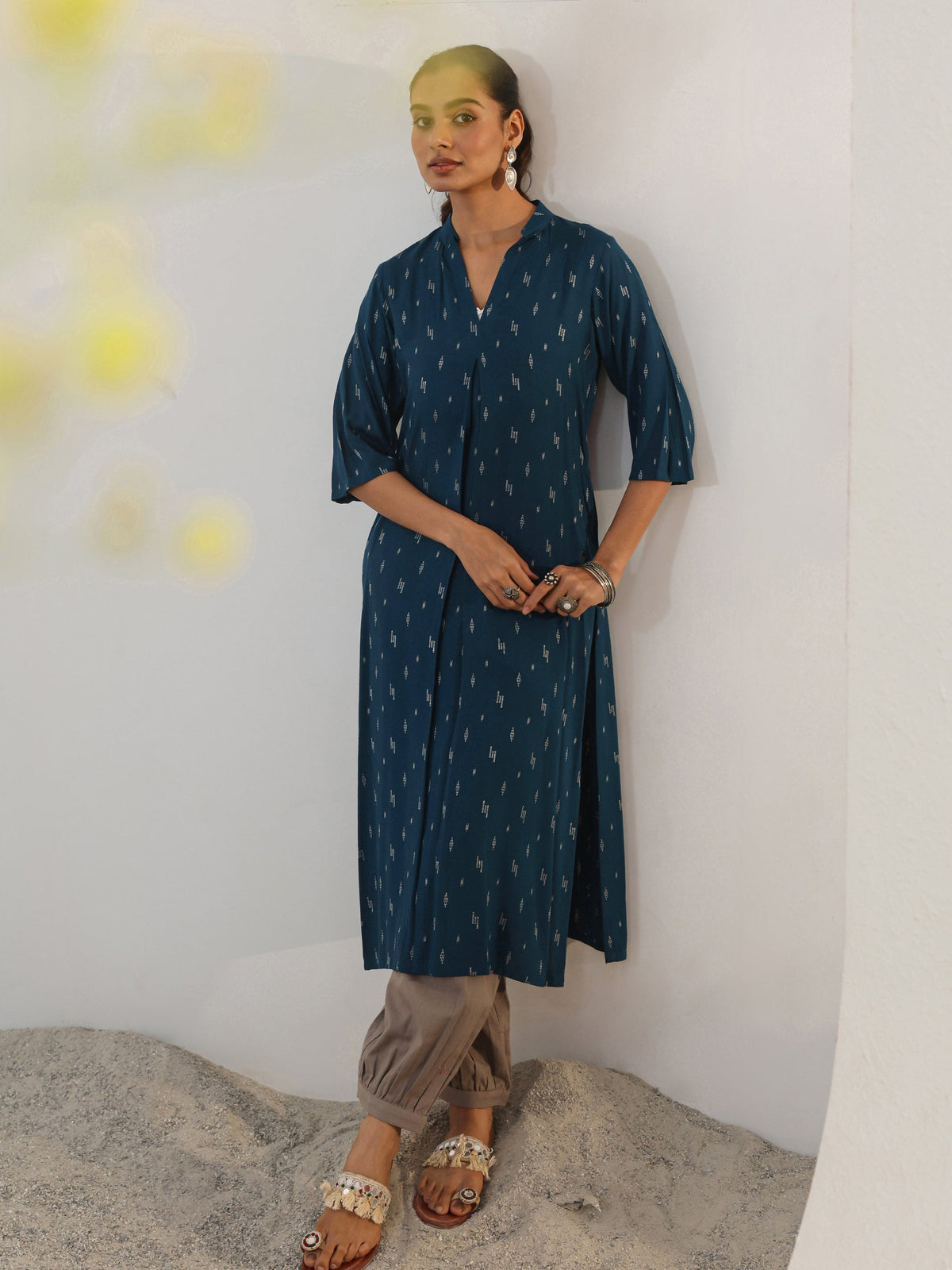 Libas Blue Woven Design Rayon Straight Kurta
