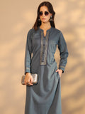 Libas Blue Woven Design Wool Straight Kurta