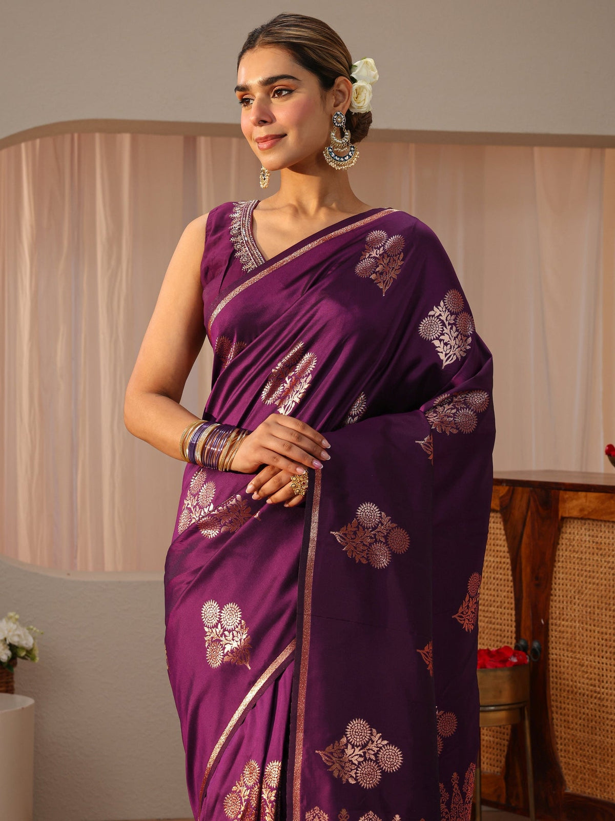 Libas Burgundy Kanjeevaram Silk Blend Saree S45