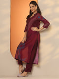 Gerua Burgundy Printed Silk Blend Straight Kurta