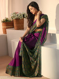 Libas Burgundy Chiffon Saree with Printed Border S45
