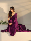 Libas Burgundy Solid Chiffon Saree With Unstitched Blouse Piece S45