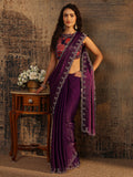 Libas Burgundy Solid Satin Saree With Unstitched Blouse Piece