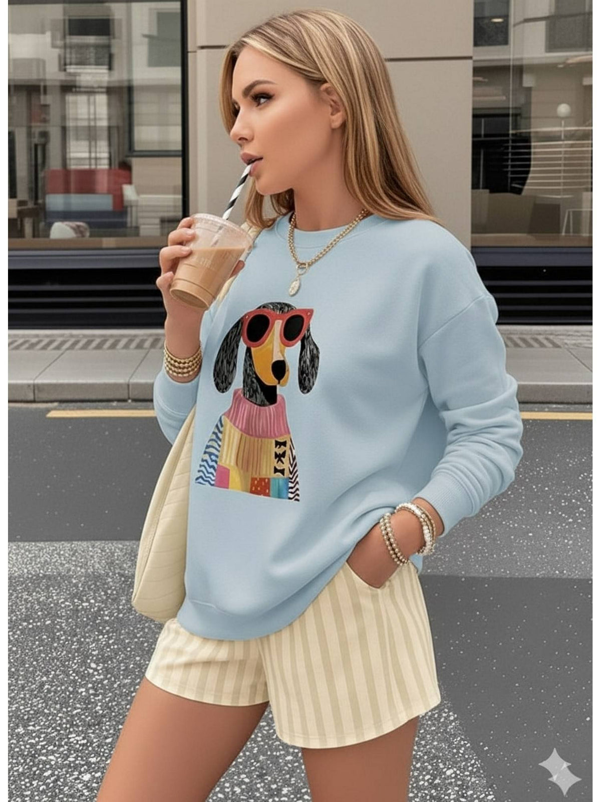Blue Dog Graphic Printed Sweatshirt | HD56 - view 3