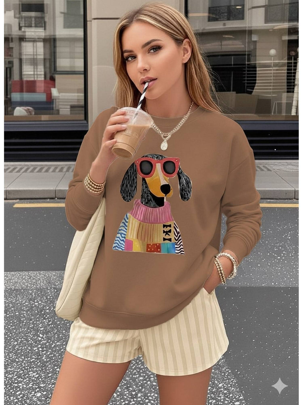 Brown Dog Graphic Printed Sweatshirt | HD56 - view 1