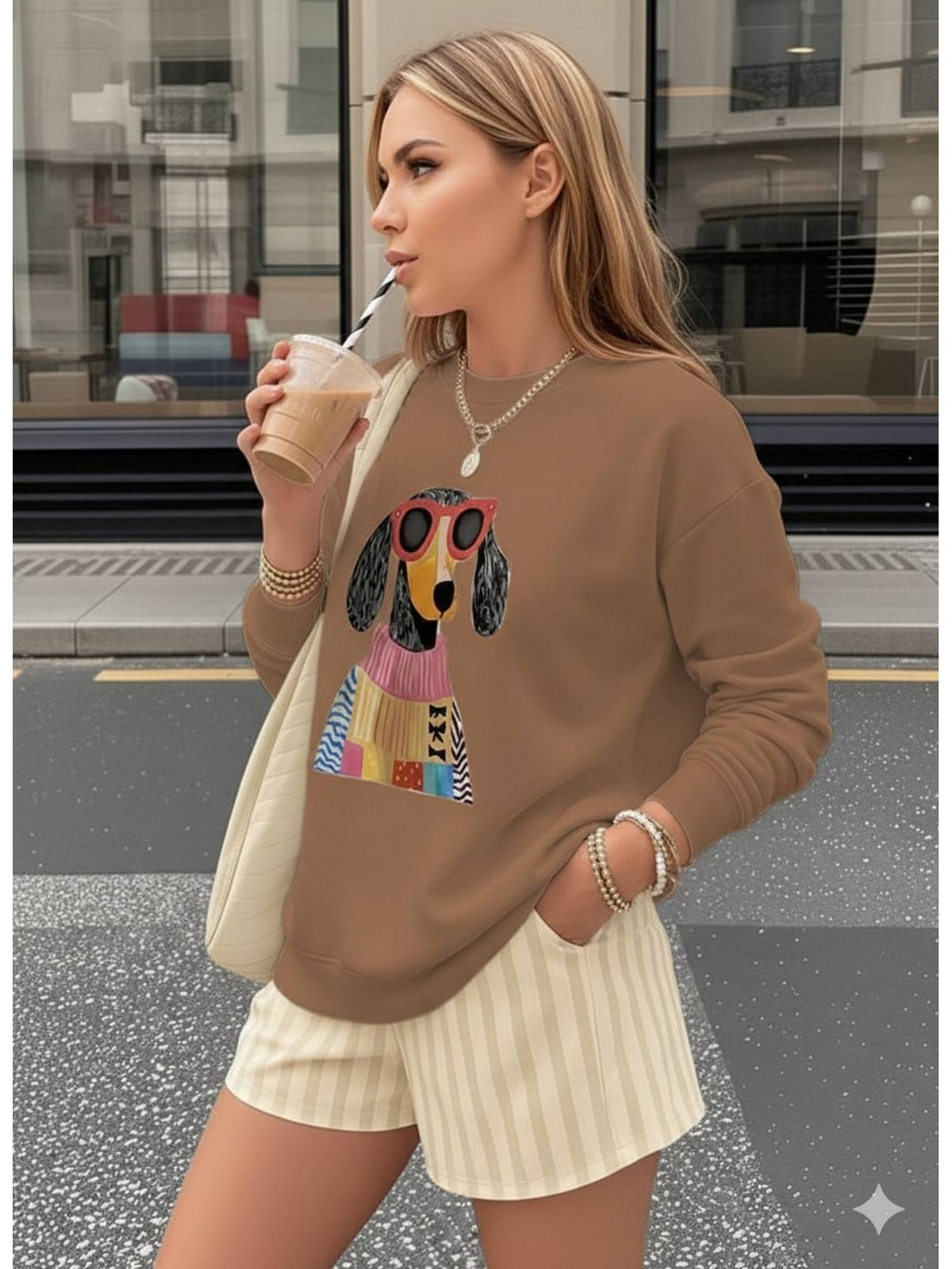 Brown Dog Graphic Printed Sweatshirt | HD56 - view 3