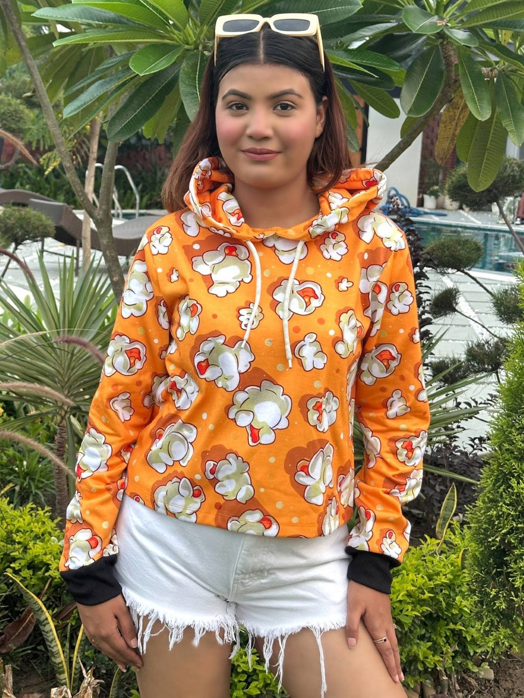 Women Yellow Printed Hoodie | HD56 - view 2