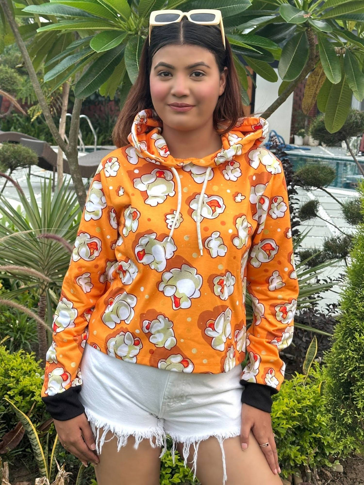 Women Yellow Printed Hoodie | HD56 - view 2