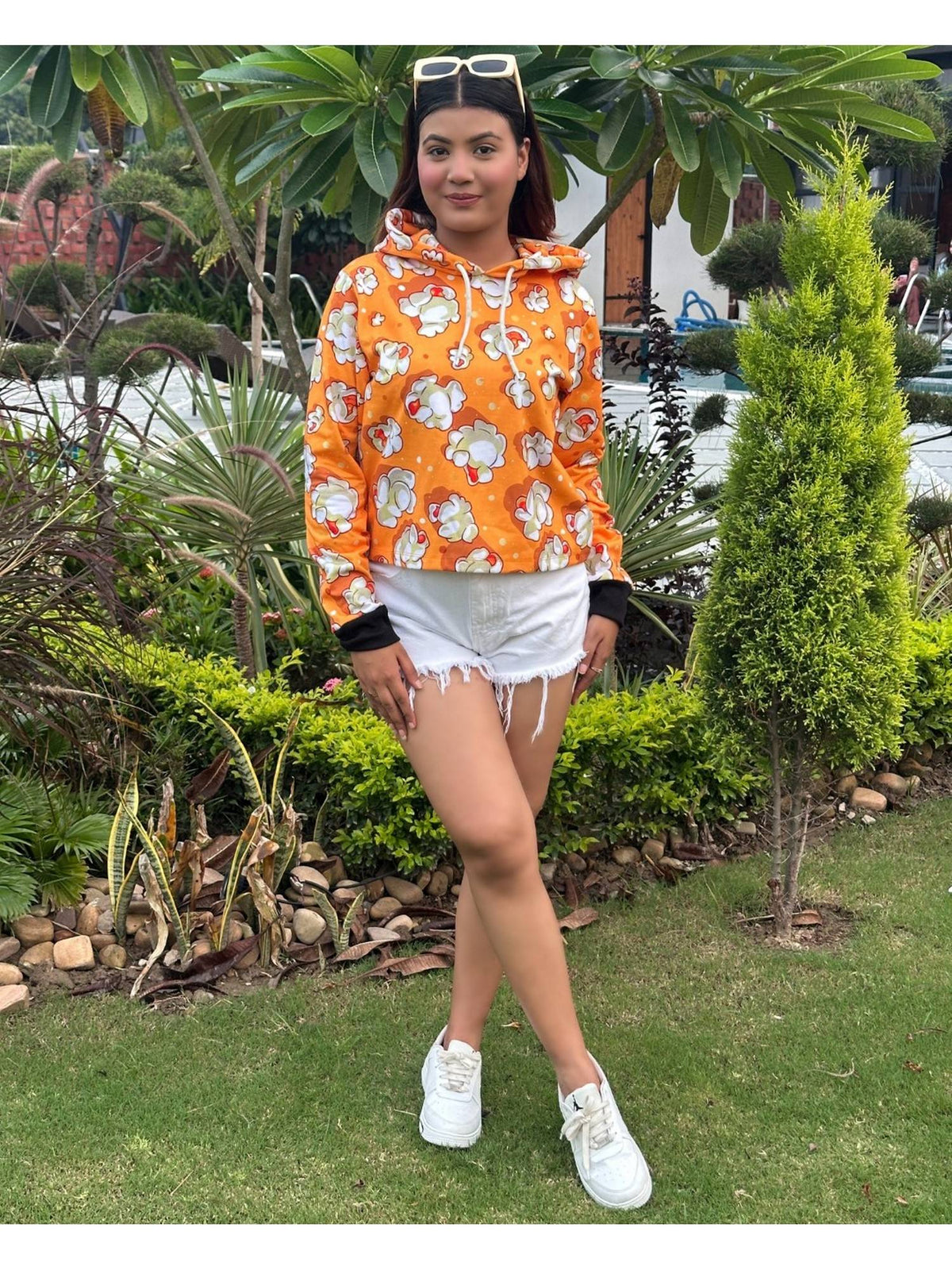 Women Yellow Printed Hoodie | HD56 - view 3