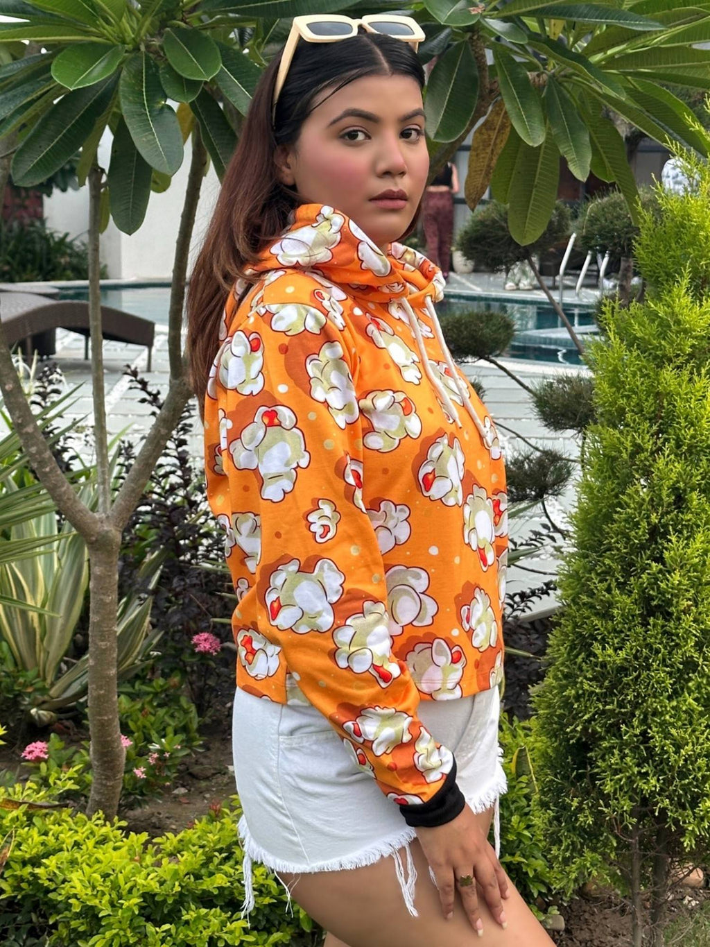 Women Yellow Printed Hoodie | HD56 - view 5