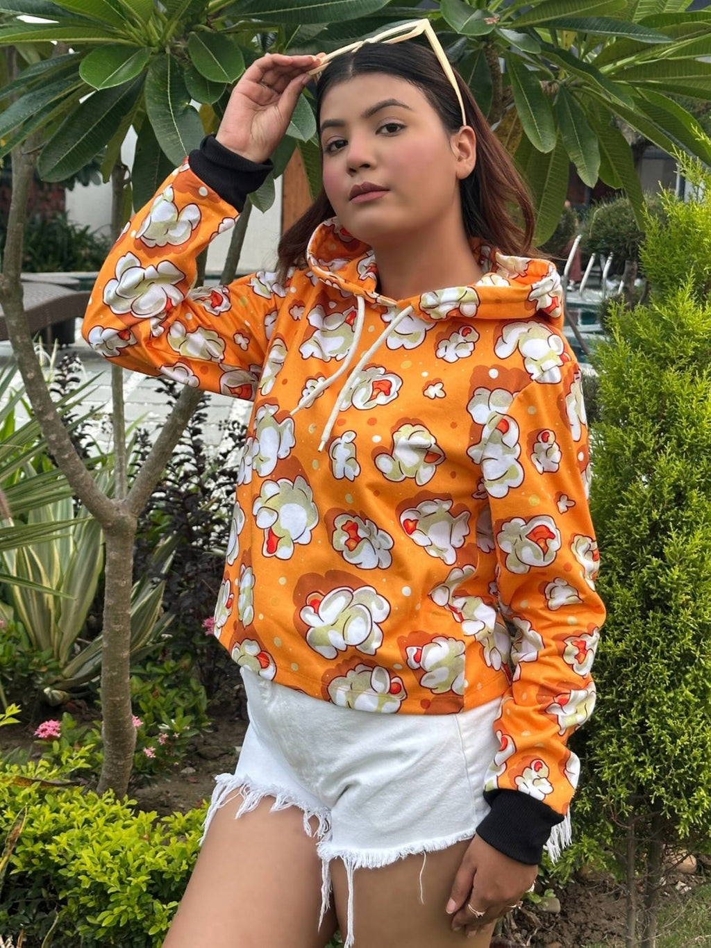 Women Yellow Printed Hoodie | HD56 - view 6