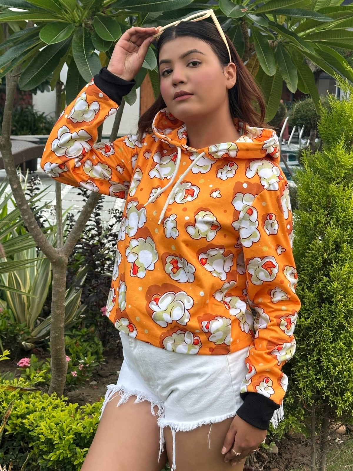 Women Yellow Printed Hoodie | HD56 - view 6