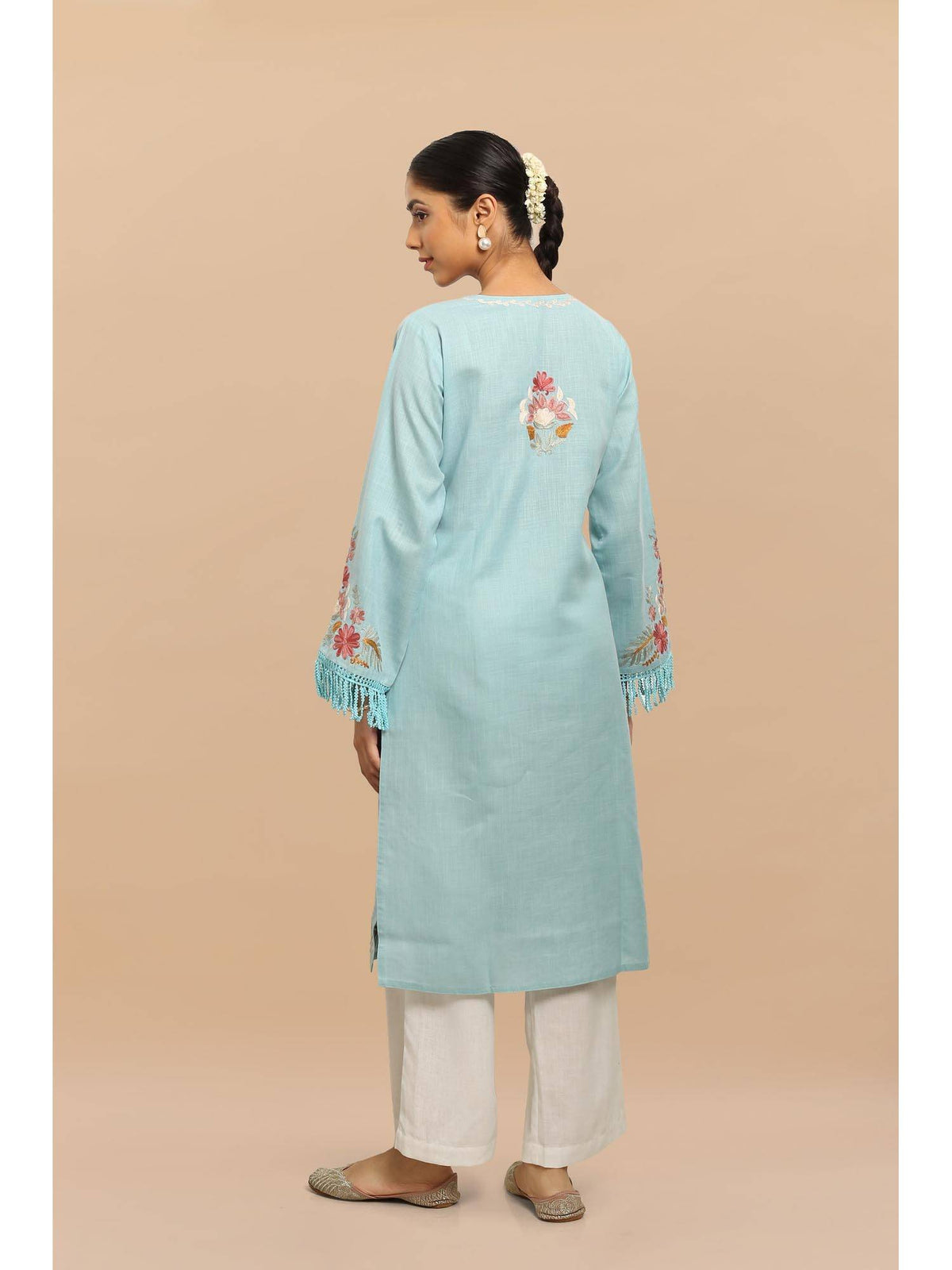 Falak Kashmiri Long Kurta - White | KDG - view 8