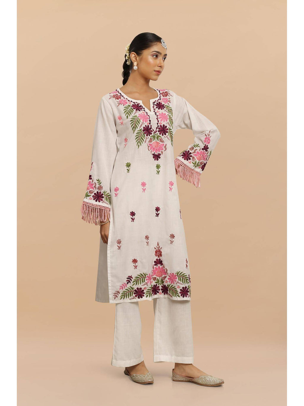 Falak Kashmiri Long Kurta - White | KDG - view 3