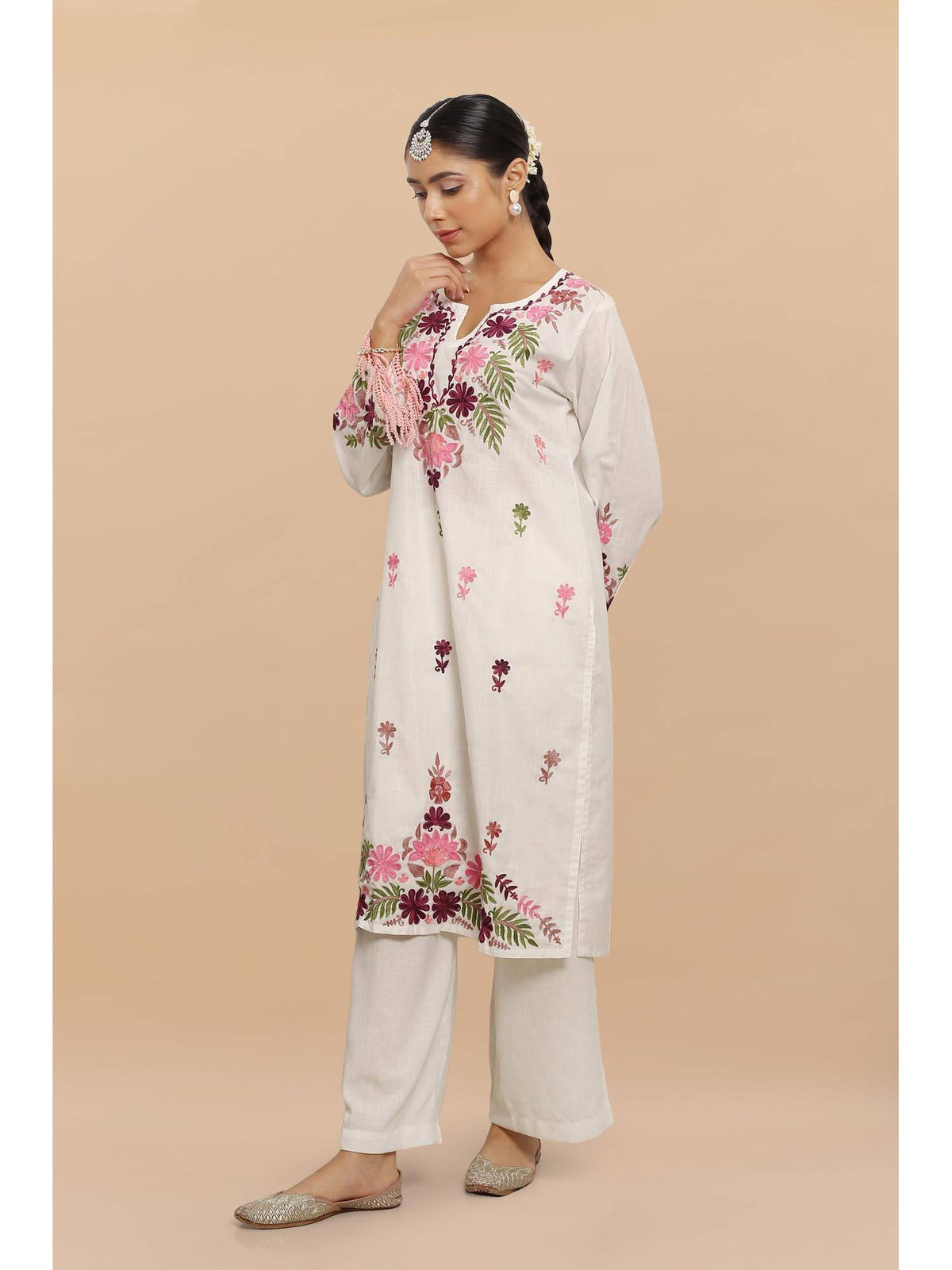 Falak Kashmiri Long Kurta - White | KDG - view 4