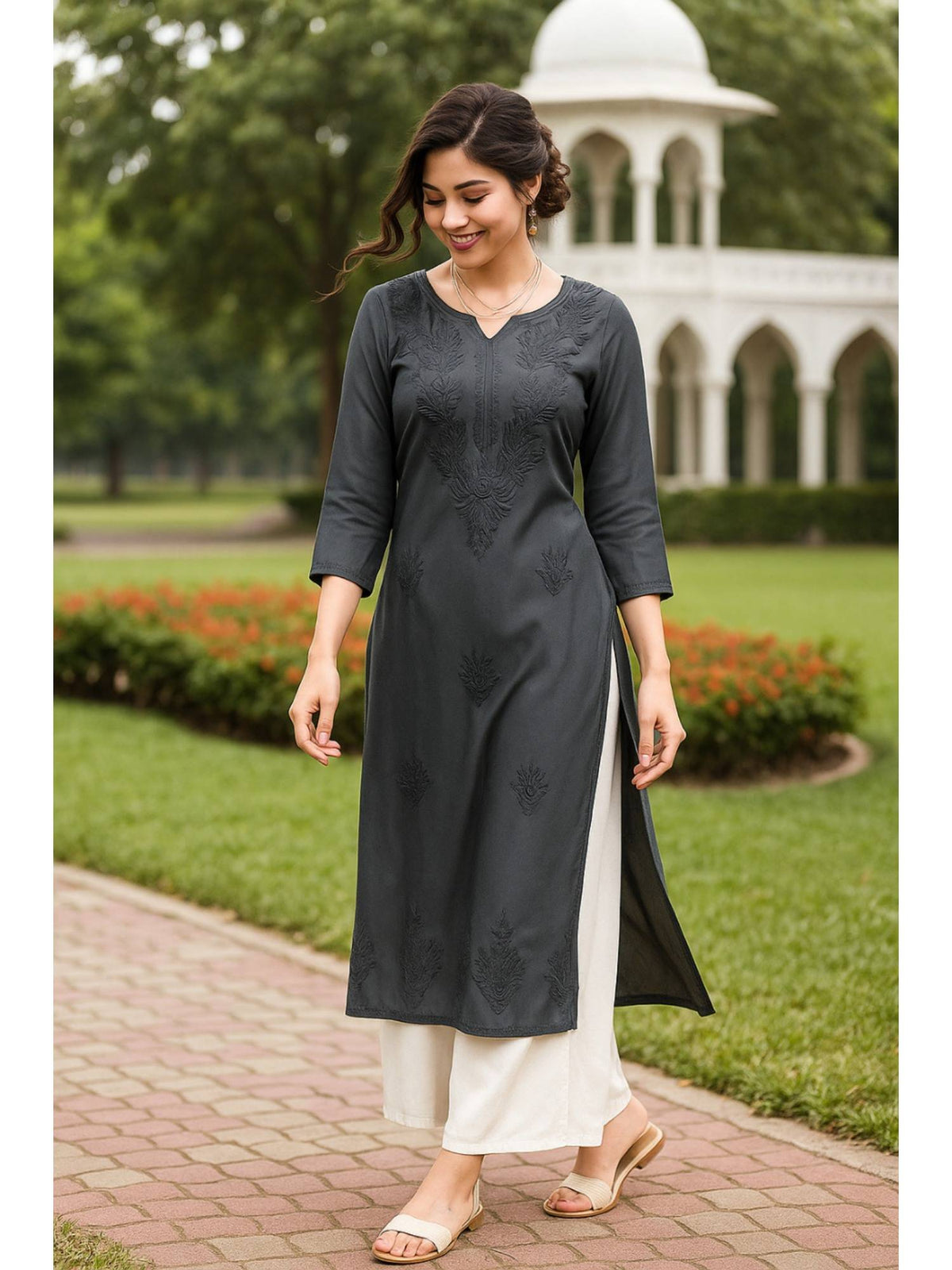 Women's Classic Embroidered Daily Wear Teal Kurta | KDG - view 7