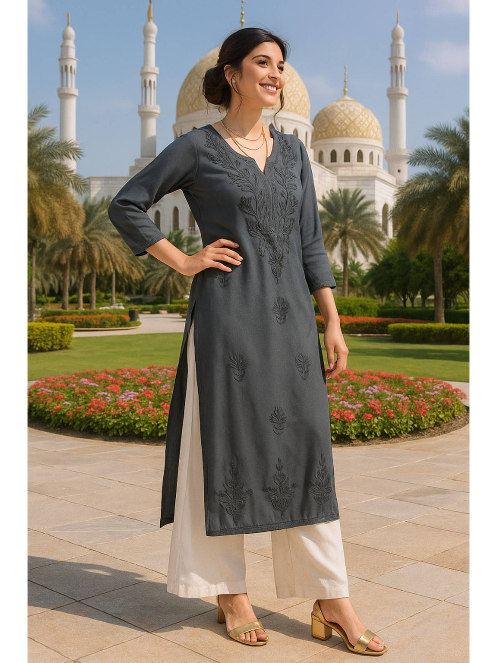 Women's Classic Embroidered Daily Wear Green Kurta | U3S - view 8