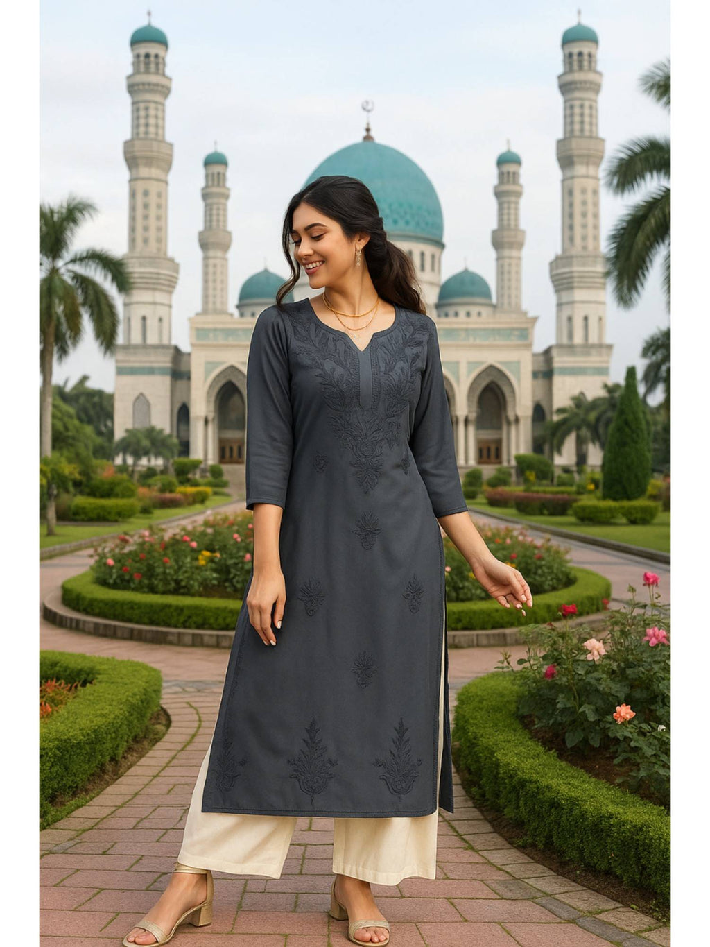 Women's Classic Embroidered Daily Wear Green Kurta | U3S - view 10
