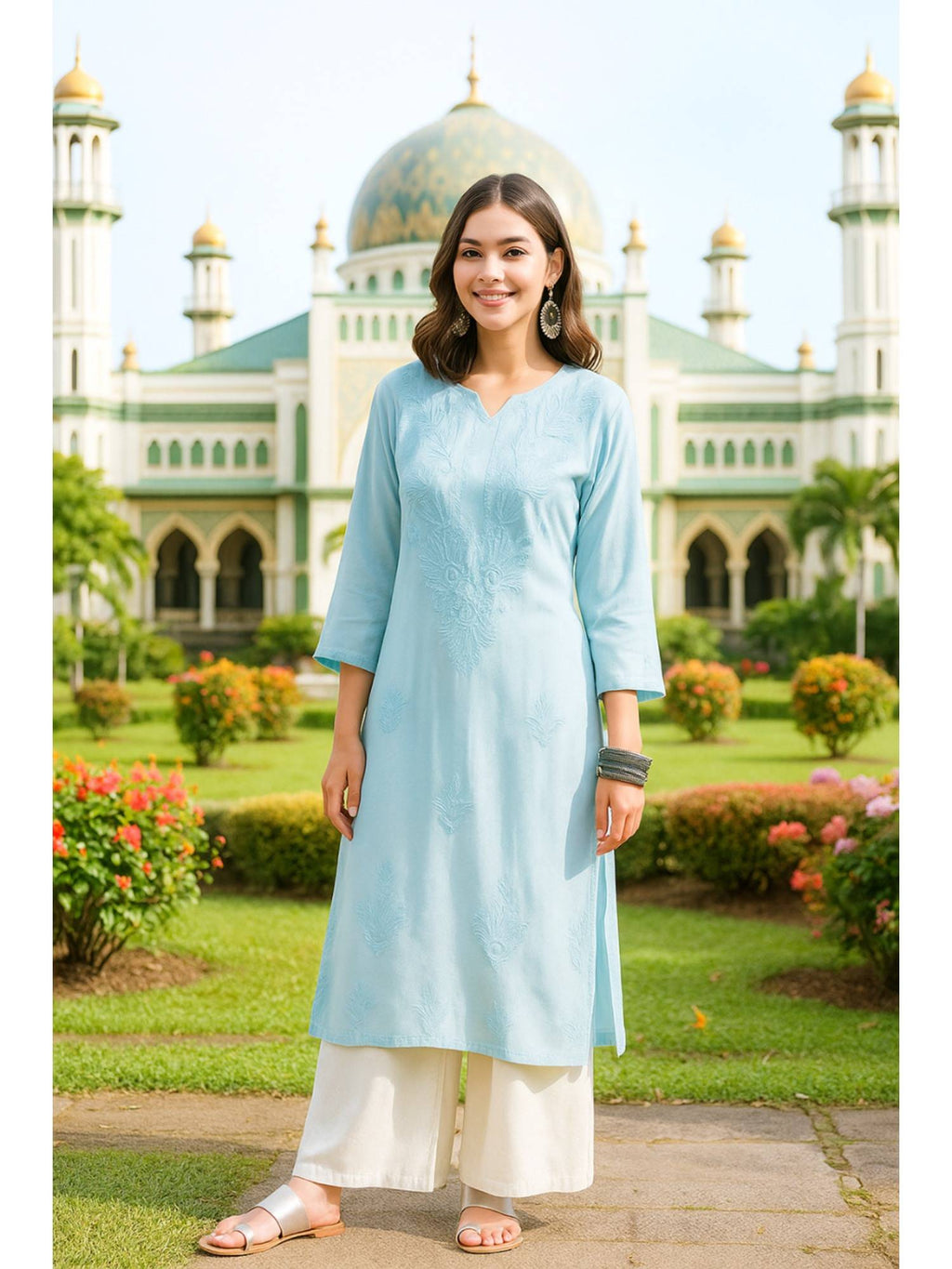 Women's Classic Embroidered Daily Wear Green Kurta | FY93 - view 16
