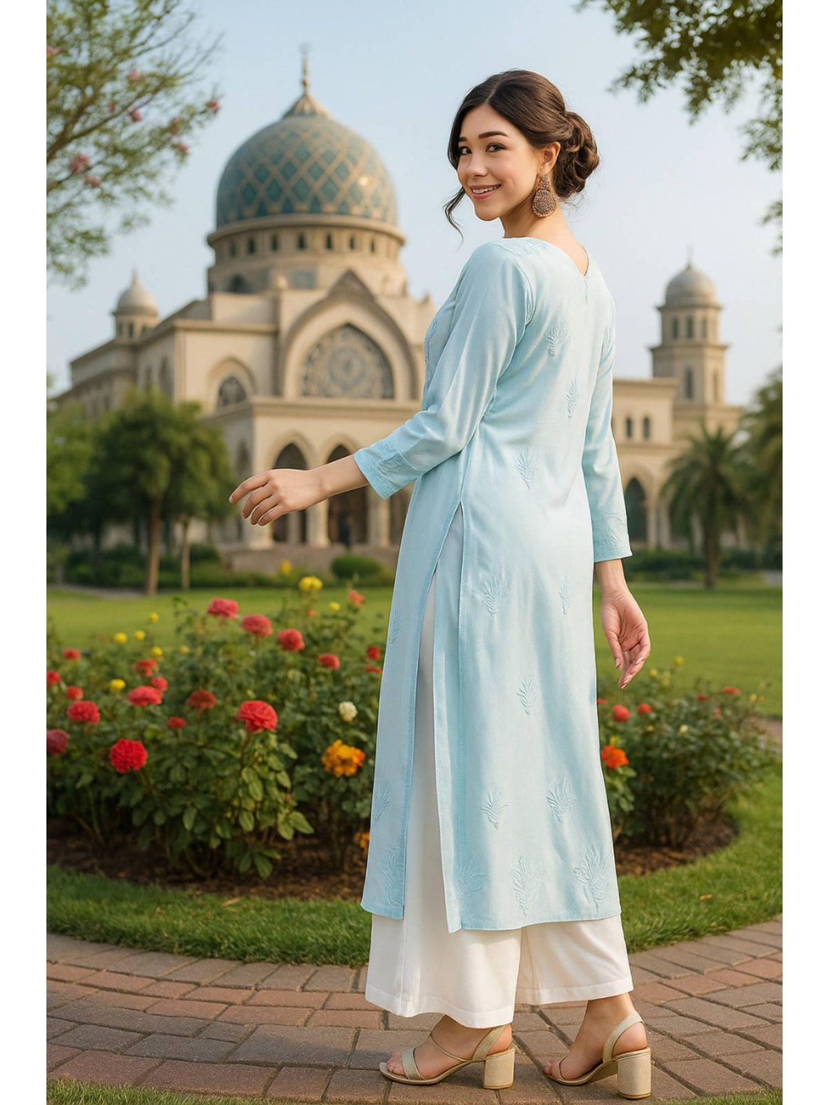 Women's Classic Embroidered Daily Wear Teal Kurta | KDG - view 12