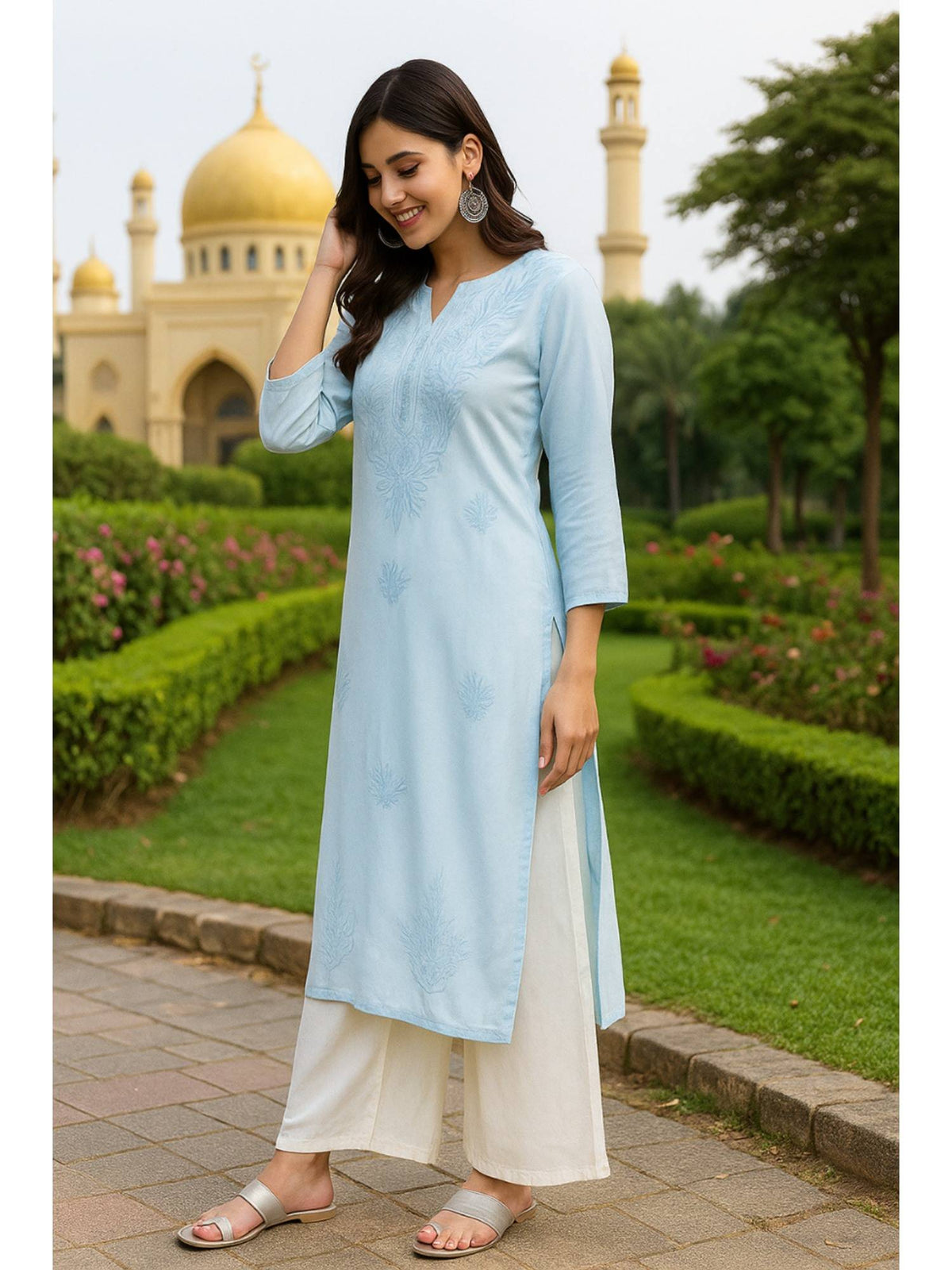 Women's Classic Embroidered Daily Wear Teal Kurta | KDG - view 13