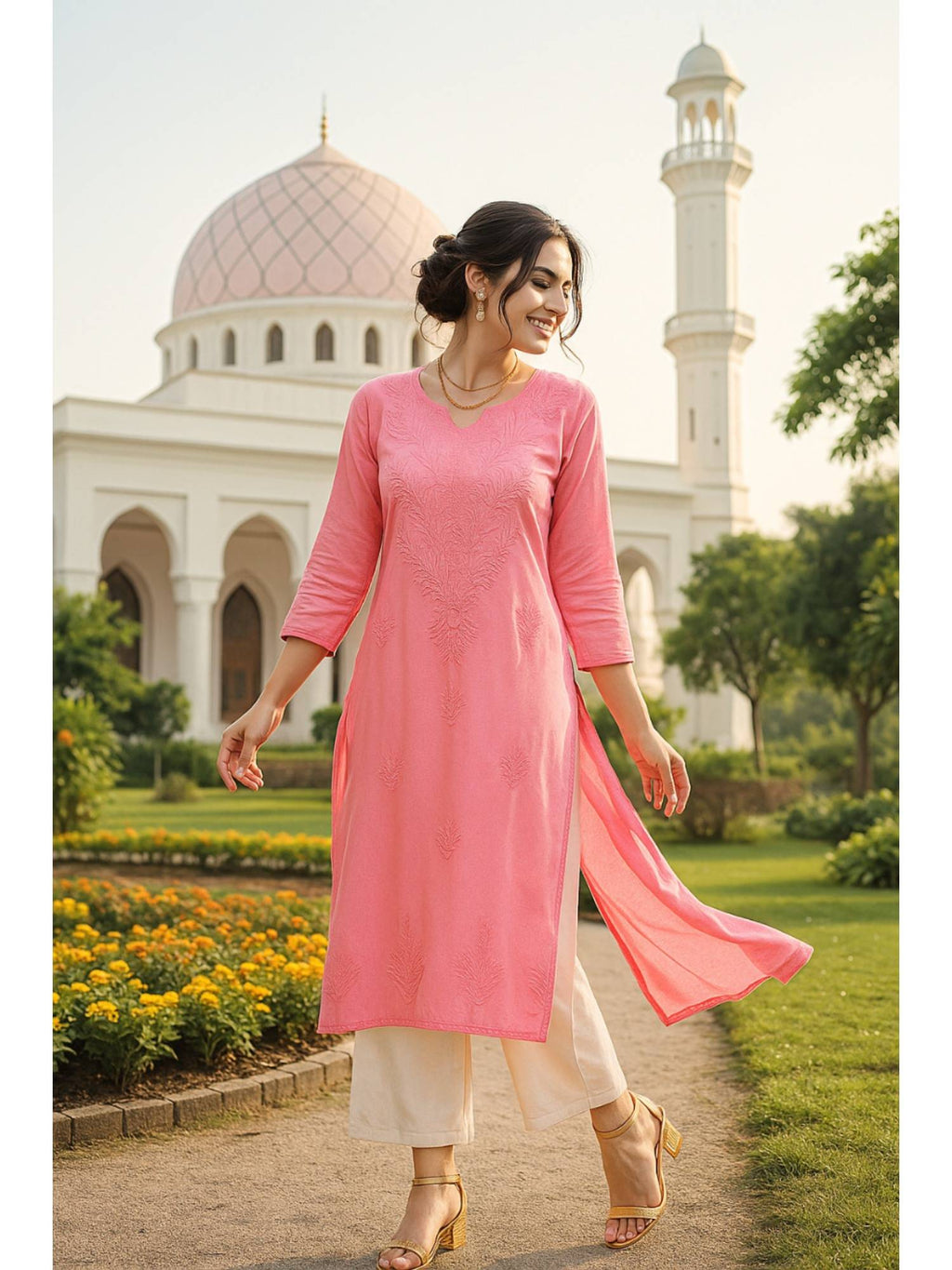 Women's Classic Embroidered Daily Wear Teal Kurta | FY93 - view 15