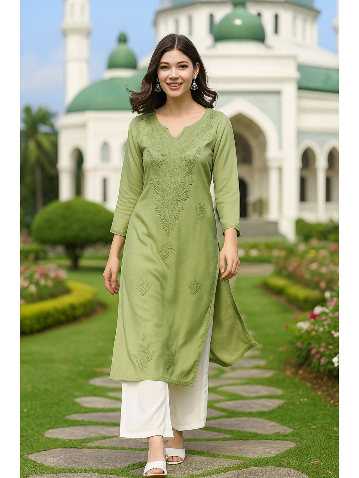 Women's Classic Embroidered Daily Wear Teal Kurta | FY93 - view 16