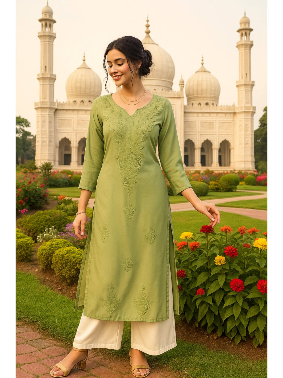 Women's Classic Embroidered Daily Wear Teal Kurta | KDG - view 18