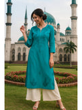Women's Classic Embroidered Daily Wear Teal Kurta | KDG - view 1